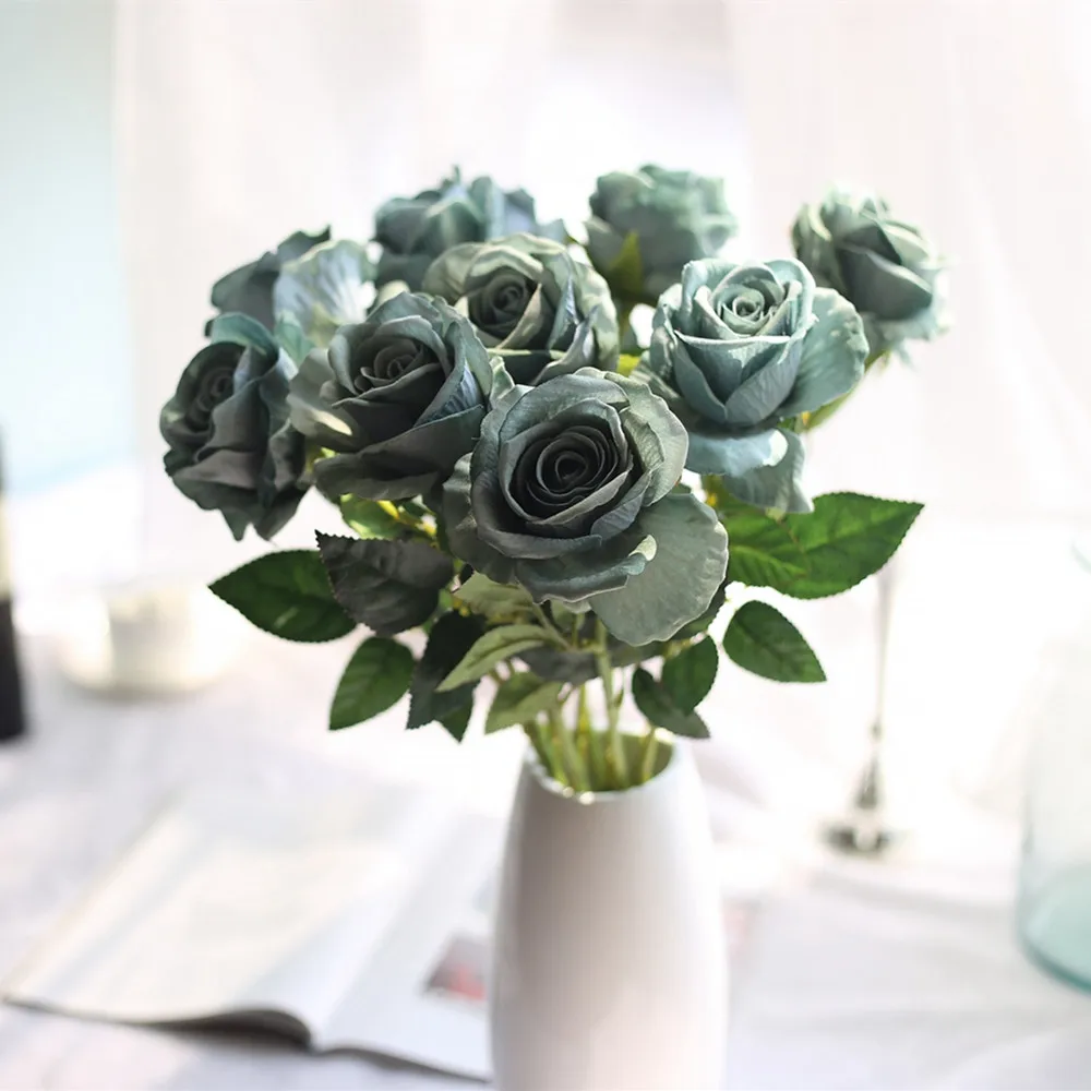 1 ветка Шелковый Искусственный цветок синяя Роза вечерние НКИ дома свадьбы сада