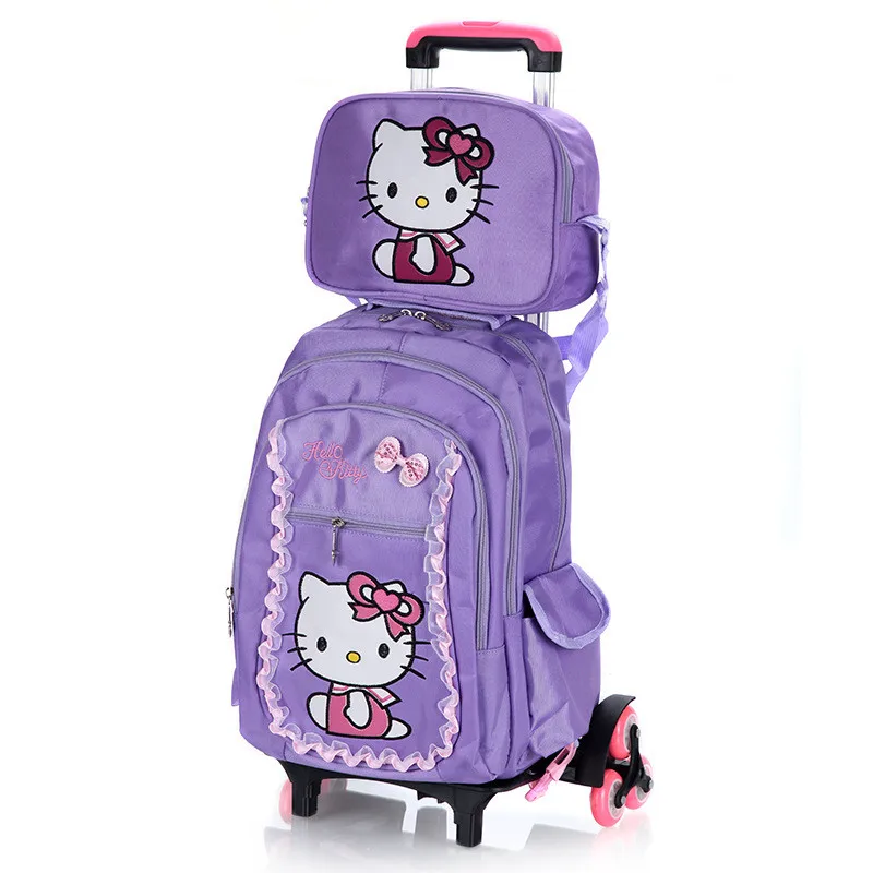 Hello kitty детские школьные сумки набор Mochilas детские рюкзаки с шестью колесами чемодан на колесиках для девочек рюкзак - Цвет: purple small