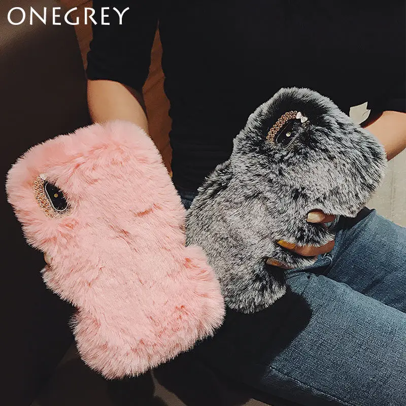 Luxury p20lite Case For Huawei P20 Pro P8 P9 Lite Mate 9 10 Nova 3 3i 3e Cute Warm Fur Hairy Rhinestone Plush Cover Soft Celular |