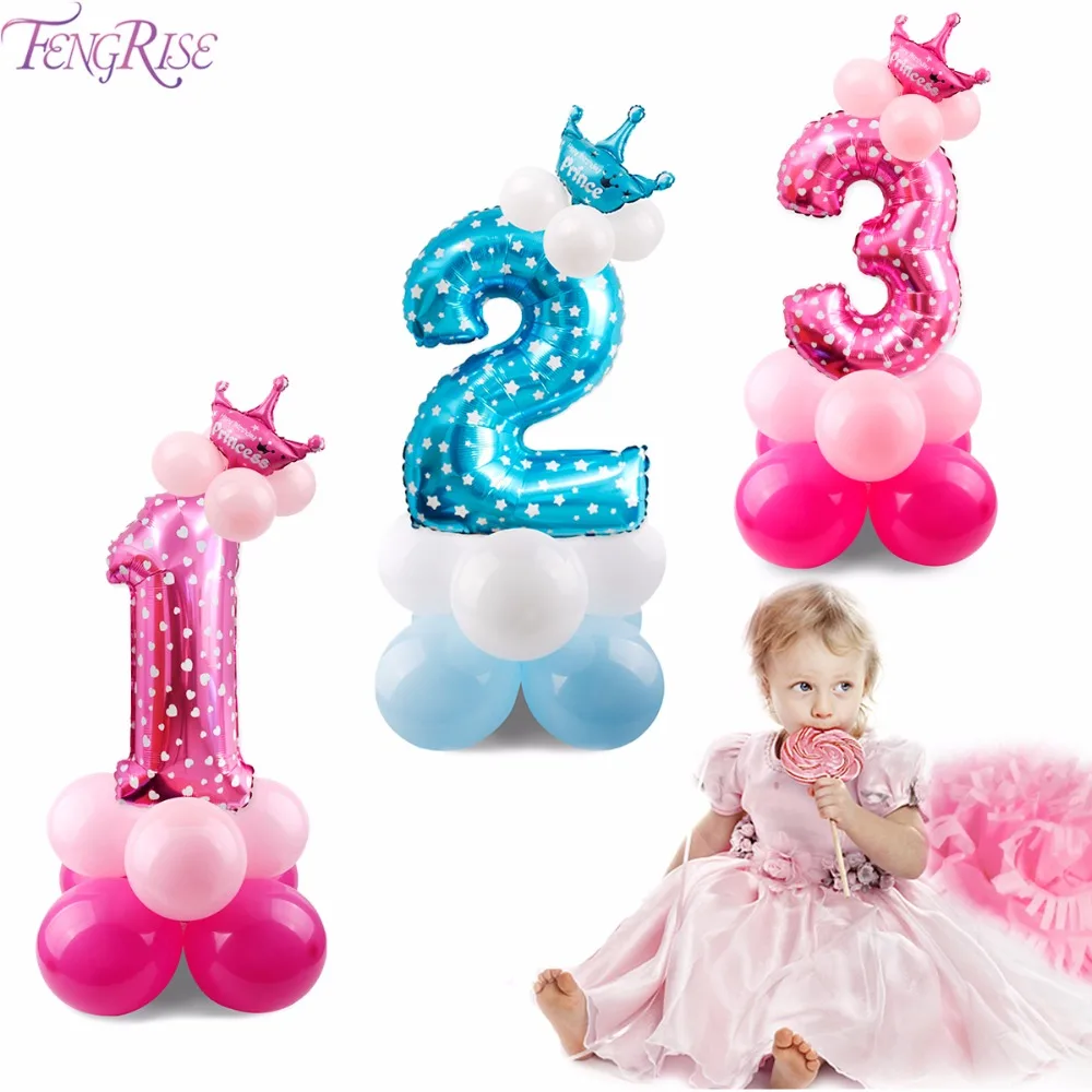 

FENGRISE 17PCS Blue Pink Number Balloon Happy Birthday Balloon 1st Birthday Party Decoration Kids Boy Girl Party Ballon Number