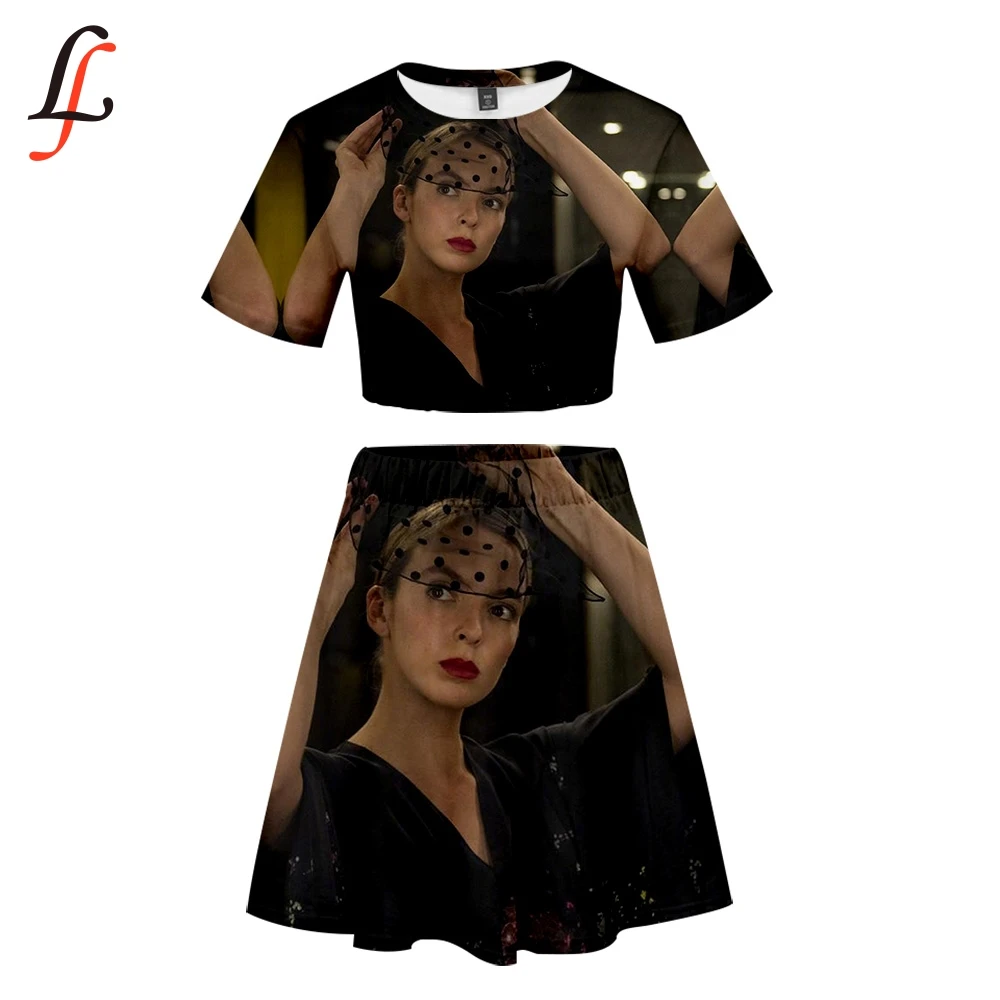Killing Eve TV Sexy Lady Beach 2 Piece Sets K Pop Party Dress Set Crop Top Harajuku and Short Skirt Modis Girl Summer | Женская одежда