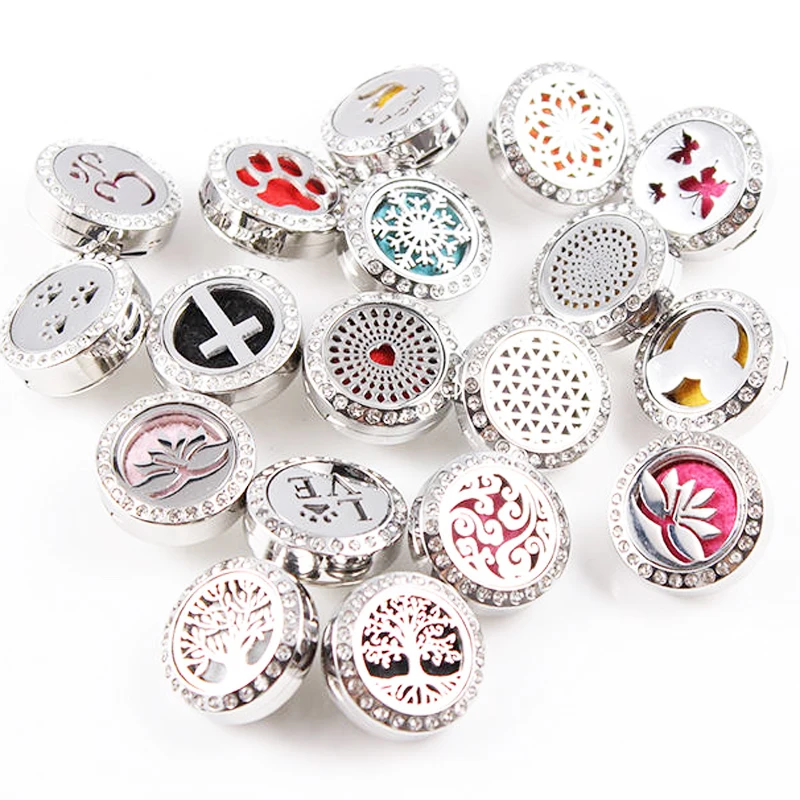 

New Crystal Silver 20mm Stainless Steel Perfume Locket Snap Button Aromatherapy Essential Oil Diffuser Locket Snap Button