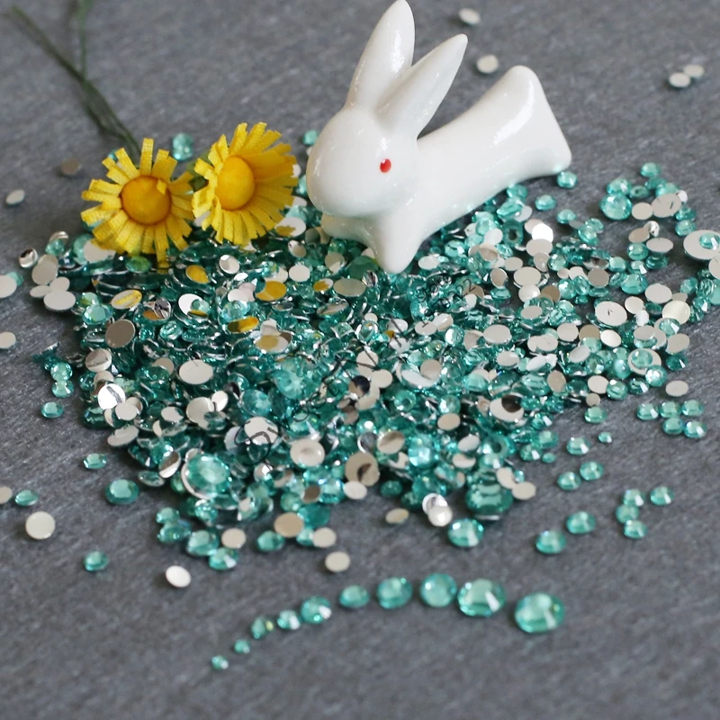 1000pcs SS6-SS30 Mixed Size charming beautiful Water Blue 14 facet round diamond sparkling acrylic nail art decoration N08 | Красота и