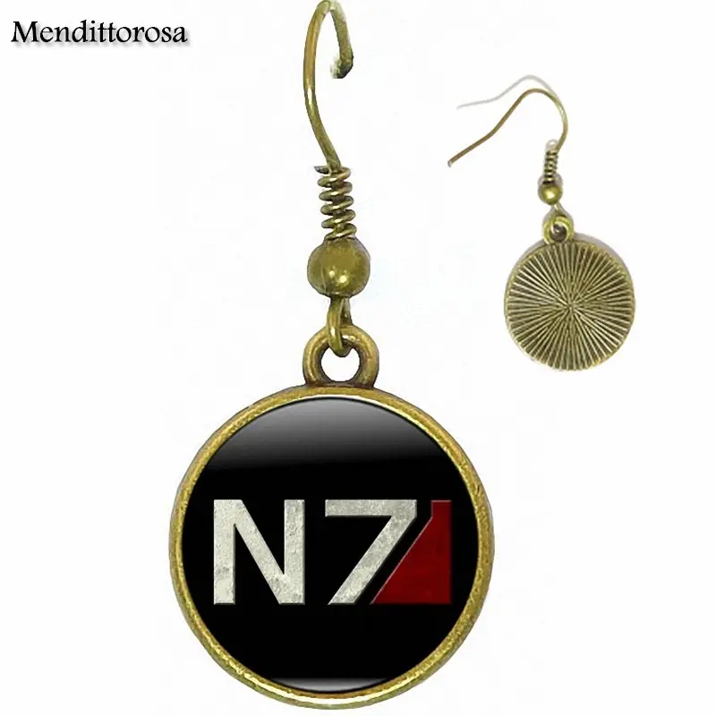 Масс Эффект вдохновил N7 бронзовые/серебряные/Золотые серьги-клипсы Висячие