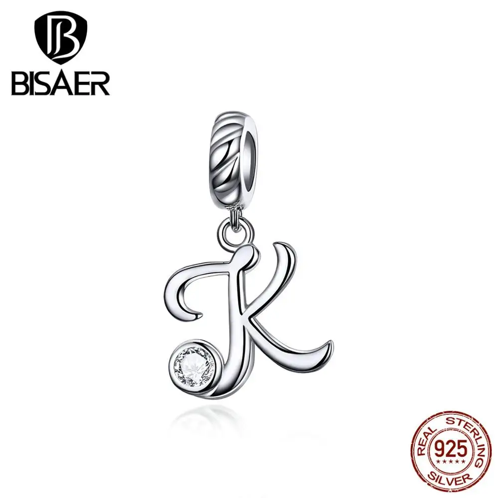 BISAER, новинка, 925 пробы, серебро, 26 букв, амулеты, A-Z, алфавит, подвески, начальный браслет, ожерелье для рукоделия, ювелирных изделий GXC1183 - Окраска металла: GXC1183-K