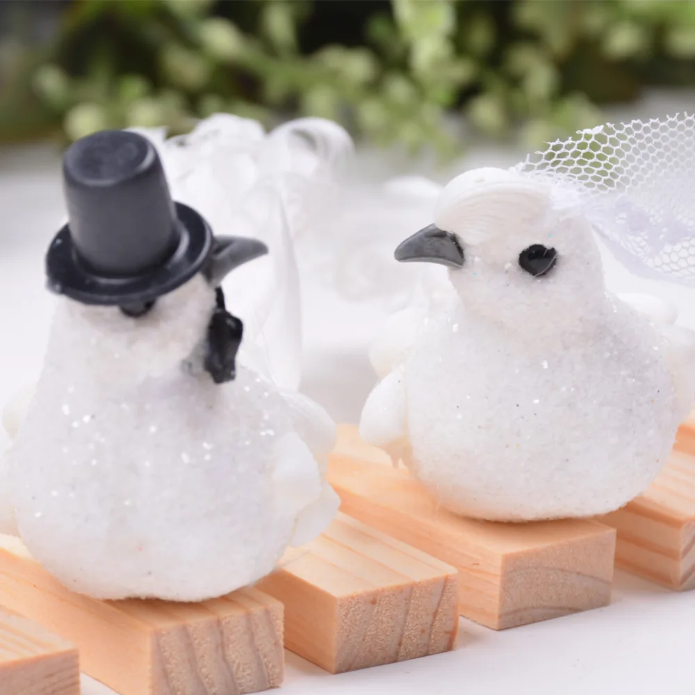 

2pcs Glittery Cute Foam White Decorative Dove Couple Tail Feather Artificial Birds Fake Pigeon Christmas Home Wedding Decoration