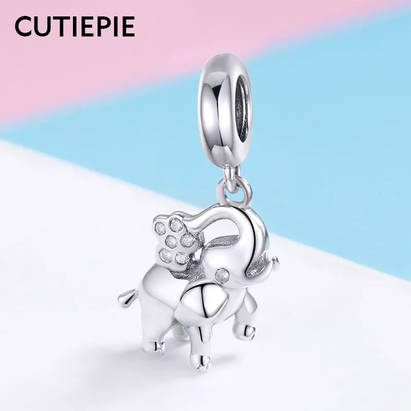 CUTIEPIE 100% Настоящее серебро 925 пробы животных Счастливый Слон амулеты сделай сам