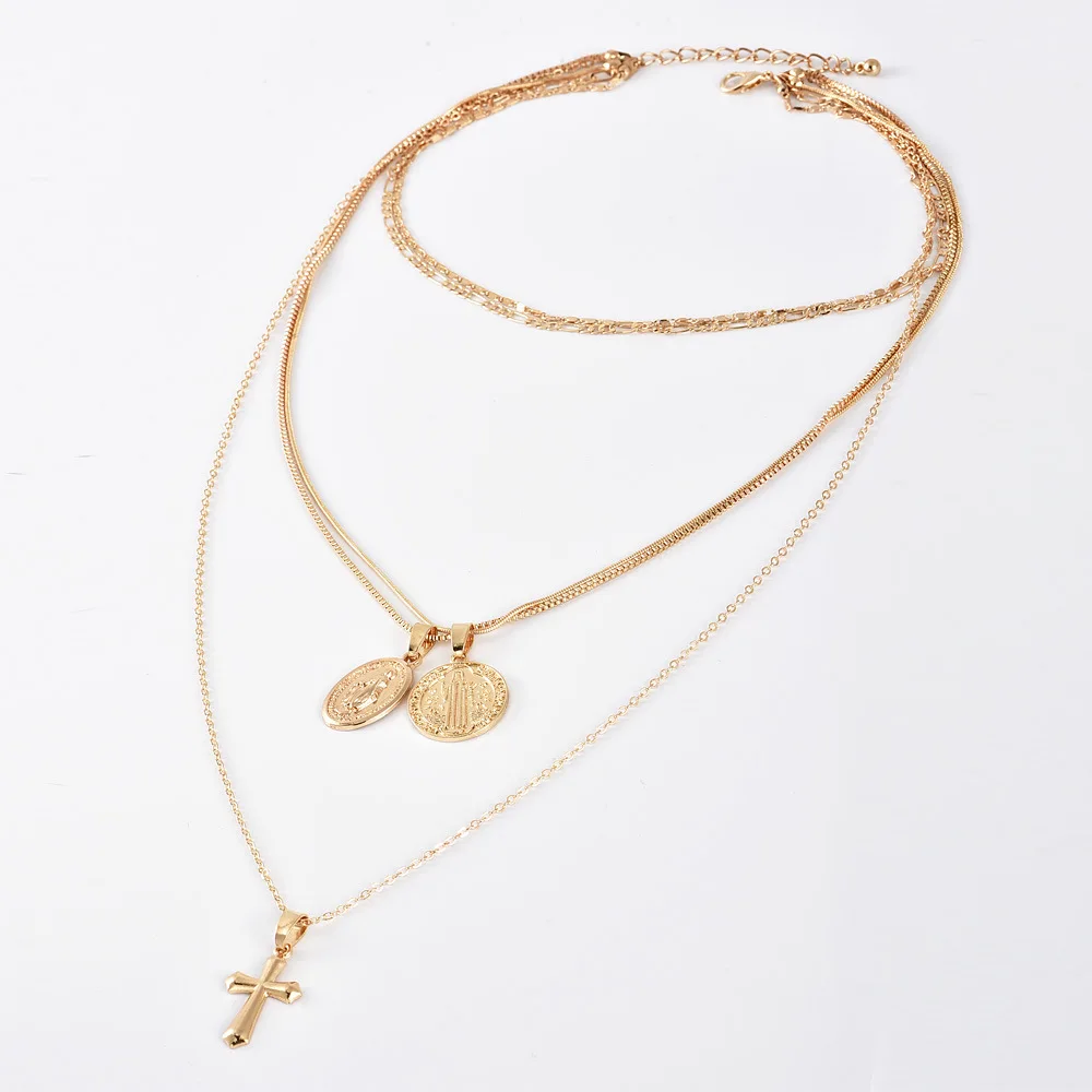 5 Pcs/Set Vintage Female Necklace Virgin Mary Cross Pendant Multilayer Gold Set Glamour Lady Wedding Party Jewelry | Украшения и