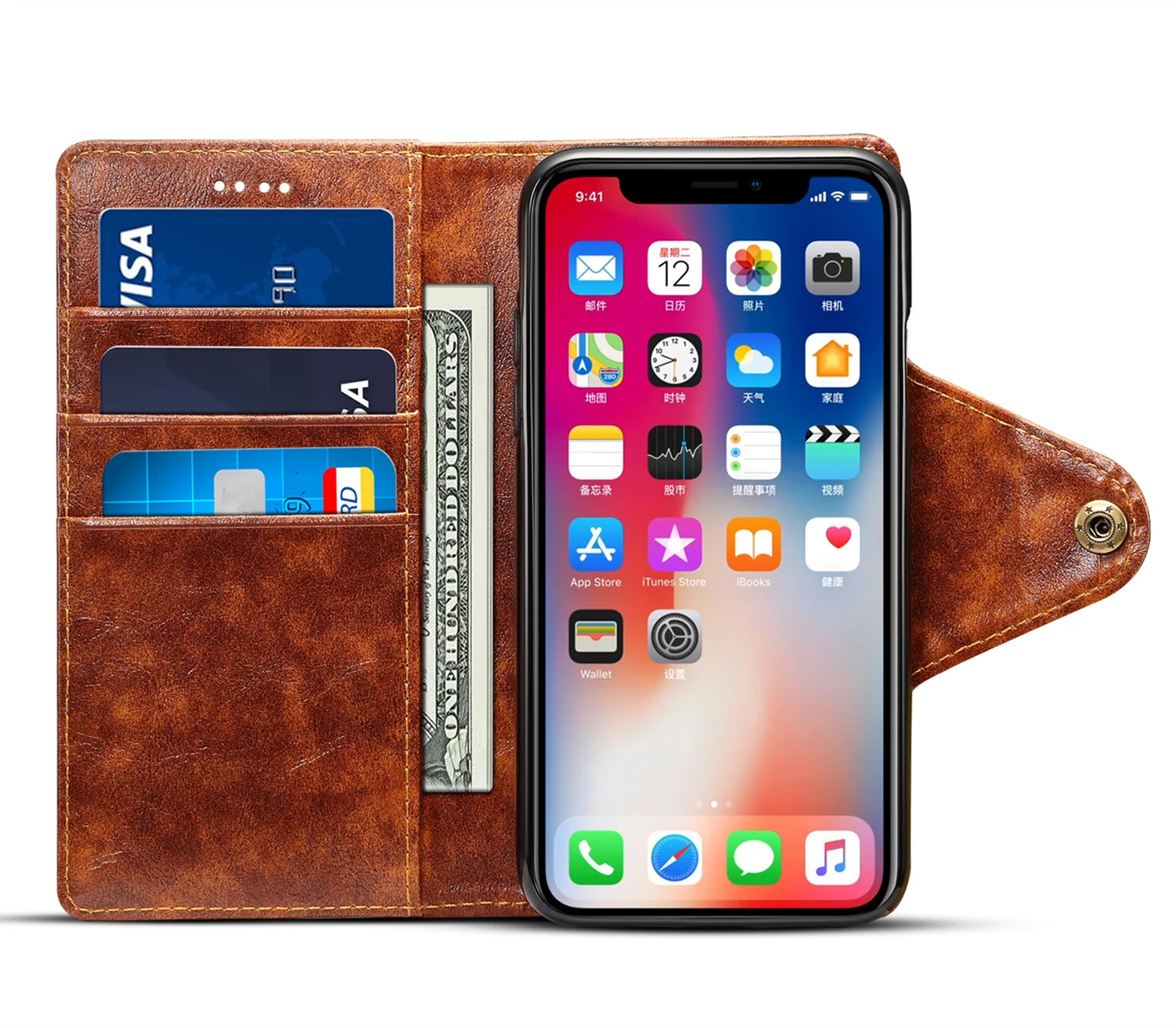 Кнопка магнит замок искусственная лошадь кожаный чехол для iPhone X XS 8 7 Ретро черный