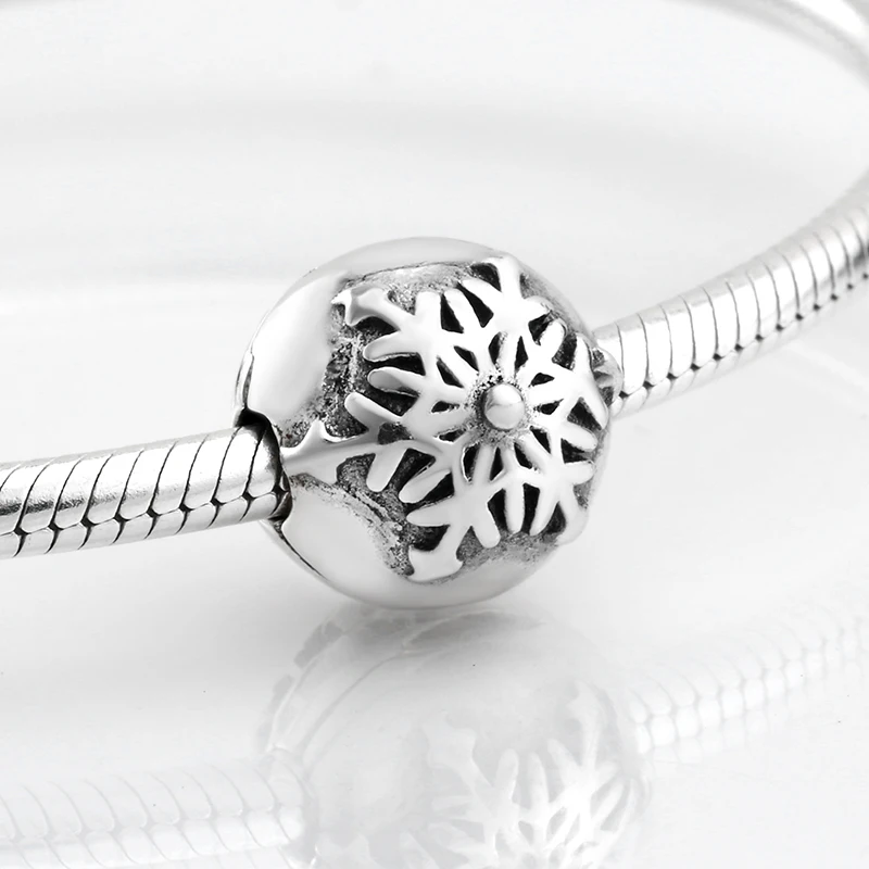 Горячая 925 пробы Серебряная Снежинка зажимы Замок бусины подходят Pandora Шарм браслет ювелирных изделий