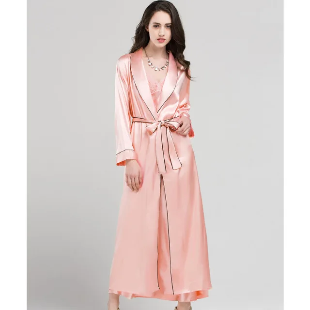 Sun Set Pink Robe Атласный Шелковый спальный халат женский летний сексуальный халат для невесты модная простая пижама из искусственного шелка женский длинный халат T0801 - Цвет: Sun Set Pink Robe