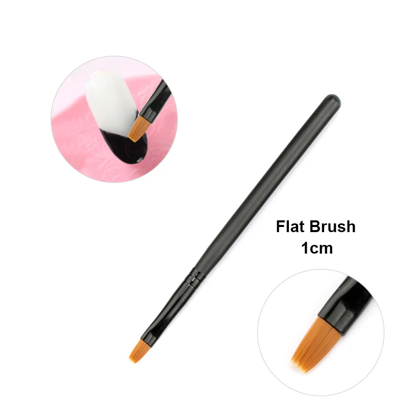 Flat Brush 1cm 7 видов стилей Стразы, черная матовая ручка, кисти для дизайна ногтей, линия, цветочная живопись, покрытие, формирующая плоская ручка - Цвет: Flat Brush 1cm