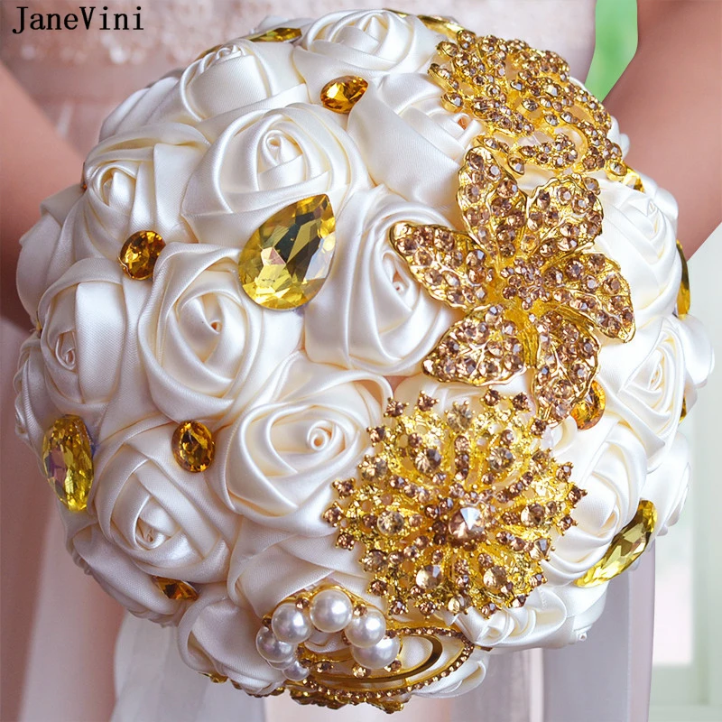 Janewin великолепные хрустальные жемчужины Свадебные цветы букеты с лентой ручка