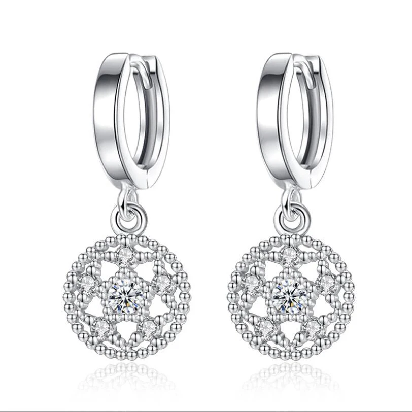 

Fashion Silver Color CZ Cubic Pentagon Hoop Earrings Lotus Petals Crystal Round Zirconia Hoop Earrings For Women Jewelry