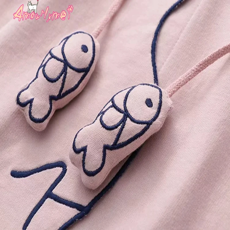Осенняя Женская куртка в японском стиле Mori Girl Kawaii с вышитым котом, свободная накидка с рукавами летучая мышь, пальто с капюшоном, женская верхняя одежда