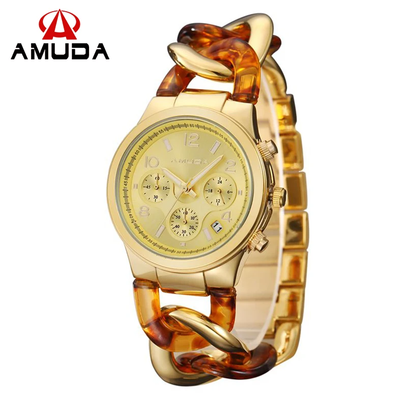 AMUDA женские часы с ремешком из сплава календарем люксовый бренд повседневные