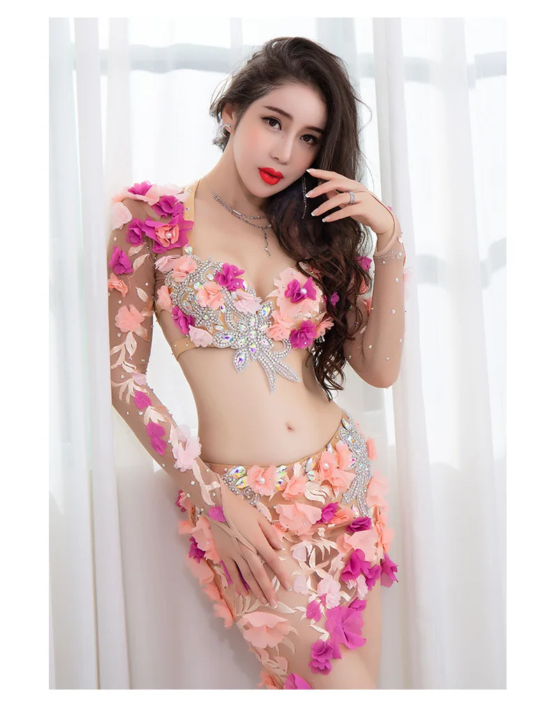 Belly dance diamond embroidery skirts bra dress costume for oriental eastern desert dance dancing belt belly dancing set 3825