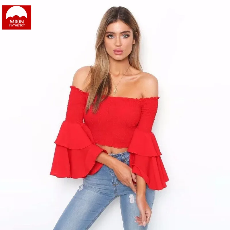 Новый летний эластичный топ с вырезом лодочкой короткий параграф Женская модная