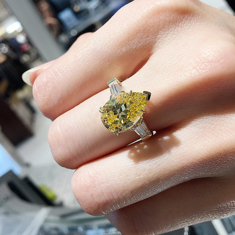 Твердое 18 к белое золото 3.5ctw желтое Moissanite грушевидное кольцо боковое багет лабораторный алмаз кольцо ювелирные изделия из чистого золота для женщин