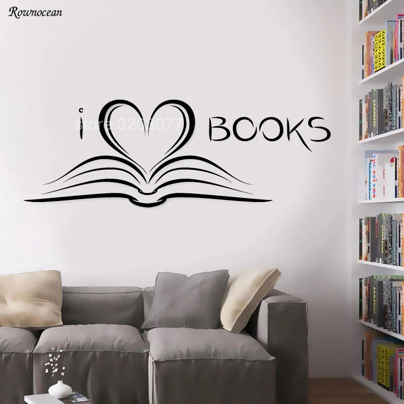 Я люблю Книги книжный червь библиотеки литературы настенные стикеры виниловые