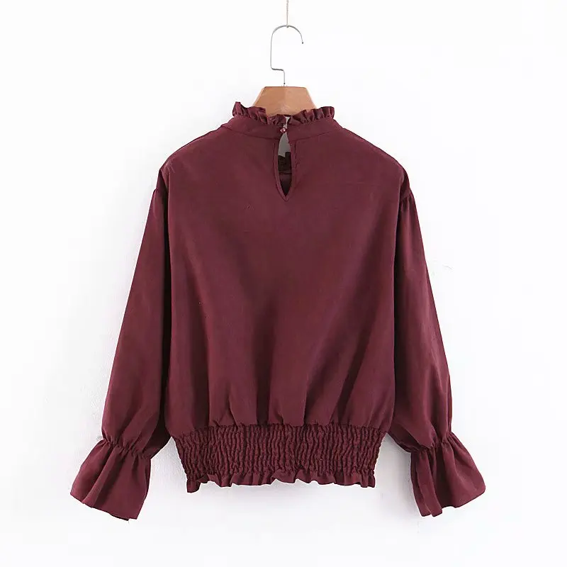 Woyecheng Lotus Leaf Sleeve Long Pure Color Elegant Stitching Round Collar 2018 Autumn Style Fashionable Dress DT-818221 |