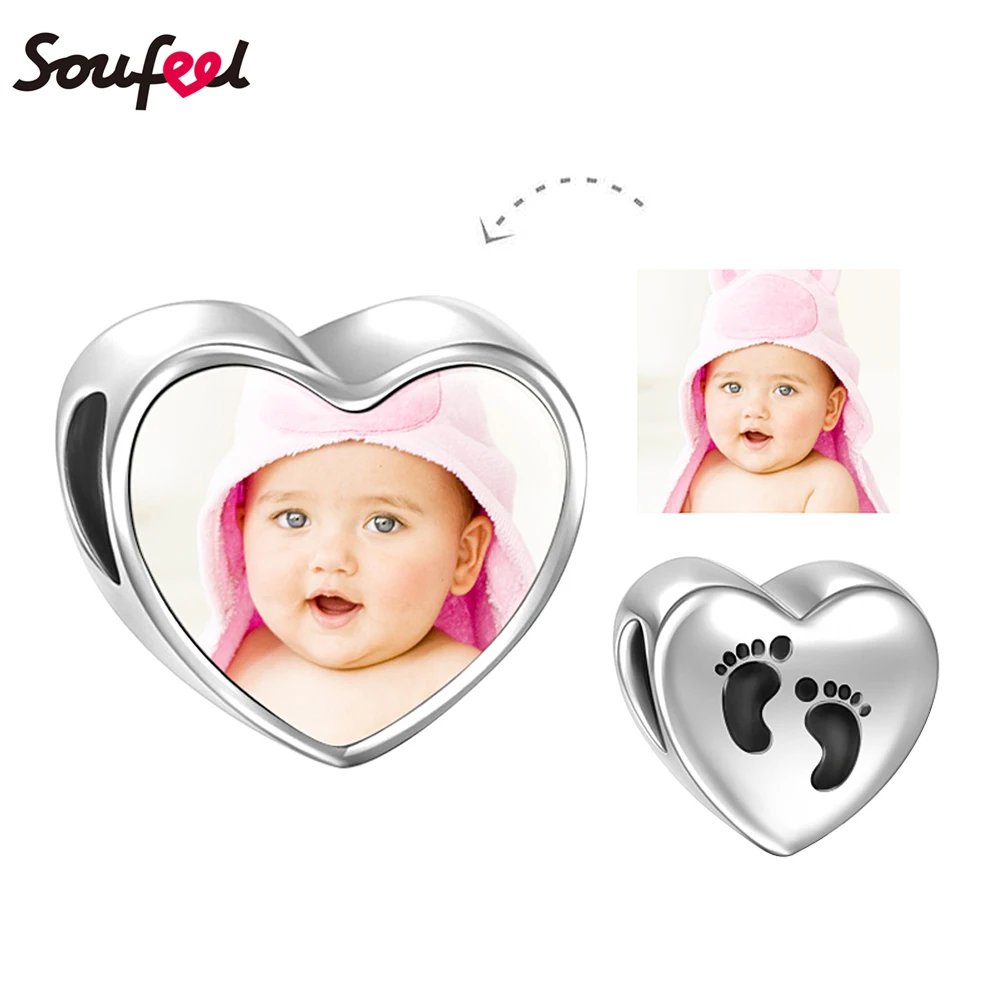SOUFEEL Photo Charm Silver Footprint Heart Private Custom Baby Pictures Memory Gifts Fashion Jewelry | Украшения и аксессуары