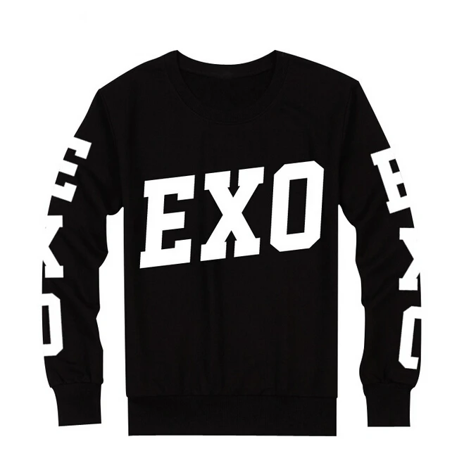 Черные толстовки Exo same exo с принтом на рукавах и спереди пуловер kpop круглым
