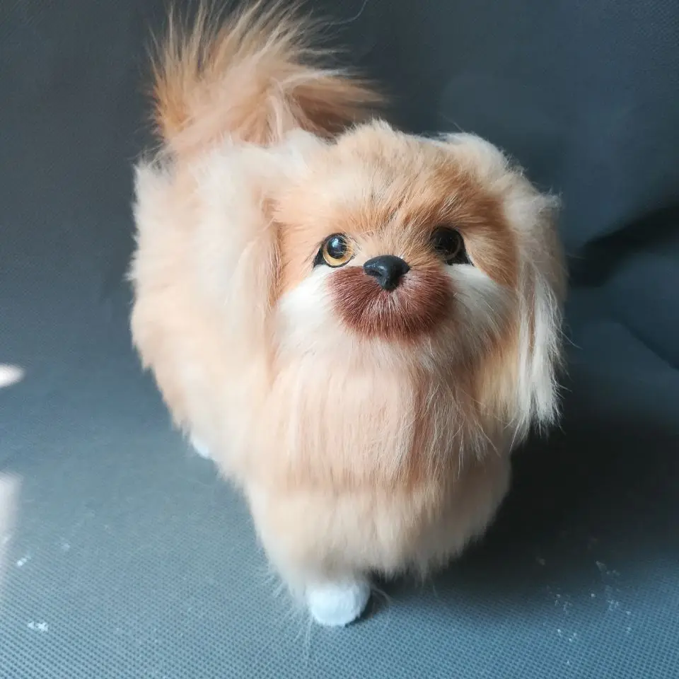 

real life toy light brown dog polyethylene&furs about 16x14cm pekingese dog model home decoration toy gift d0555