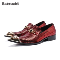 batzuzhi italian type men dress shoes formal leather shoes men pointed iron toe zapatos de hombre wine red wedding men shoes