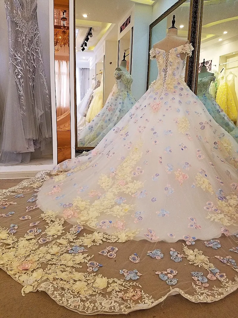Vestido de Noiva бальное платье с цветами свадебное бисерное кружево роскошное Bruidsjurken