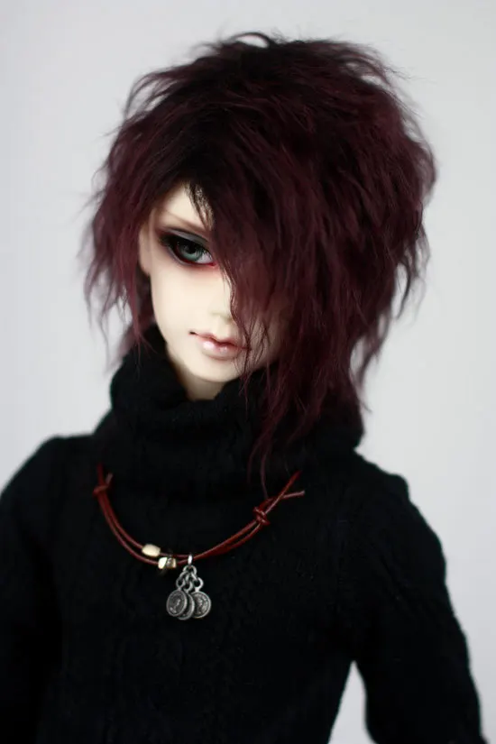 Парик для куклы BJD фиолетовые и черные короткие вьющиеся волосы 1/3 1/4 1/6 DD SD MDD MSD