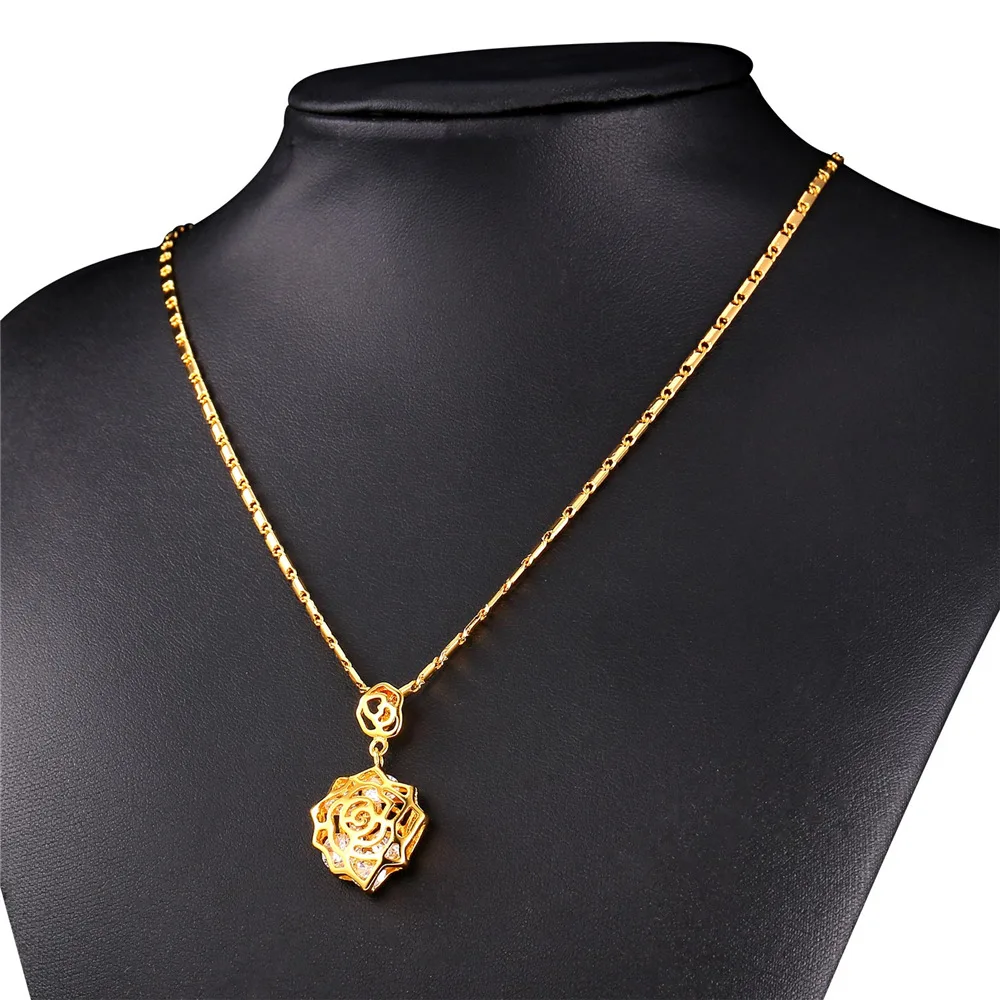 U7 Женский Роза Цветок Подвеска С Камнями Ювелирные Изделия Золотой/Серебряный