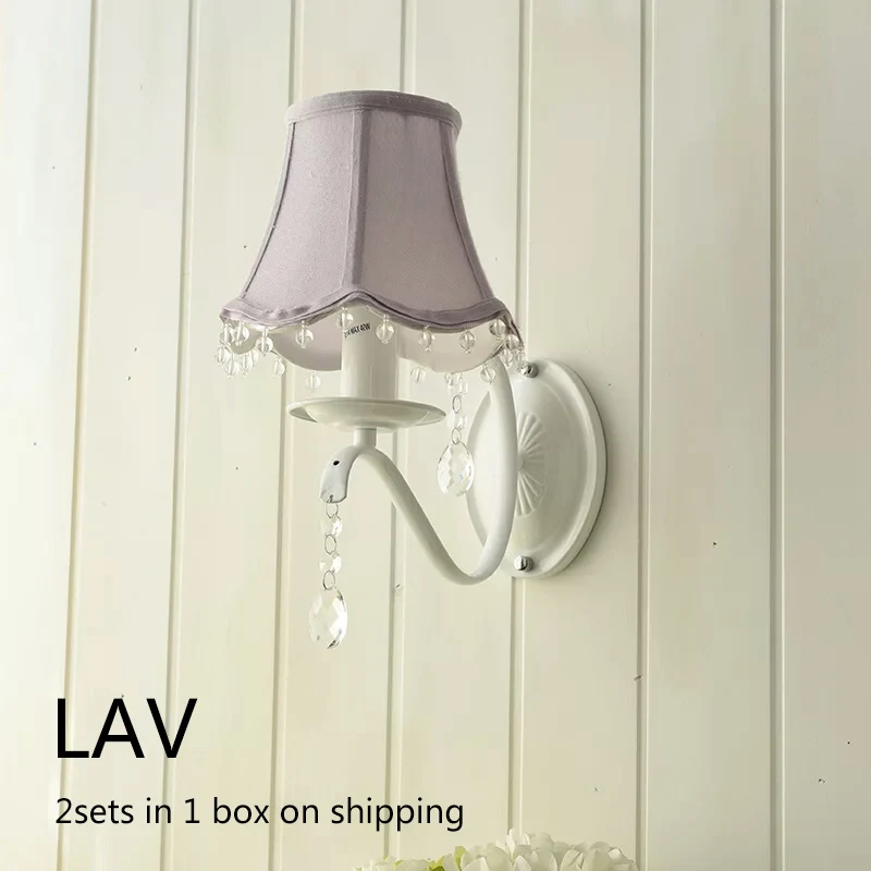 Lavender 2sets Прикроватные настенные светильники, Розовый Бежевый Синий Белый Лавандовый оттенок, спальня, 1 комплект or2 наборы тканевые настенные светильники, классический светодиодный светильник - Цвет абажура: Lavender 2sets