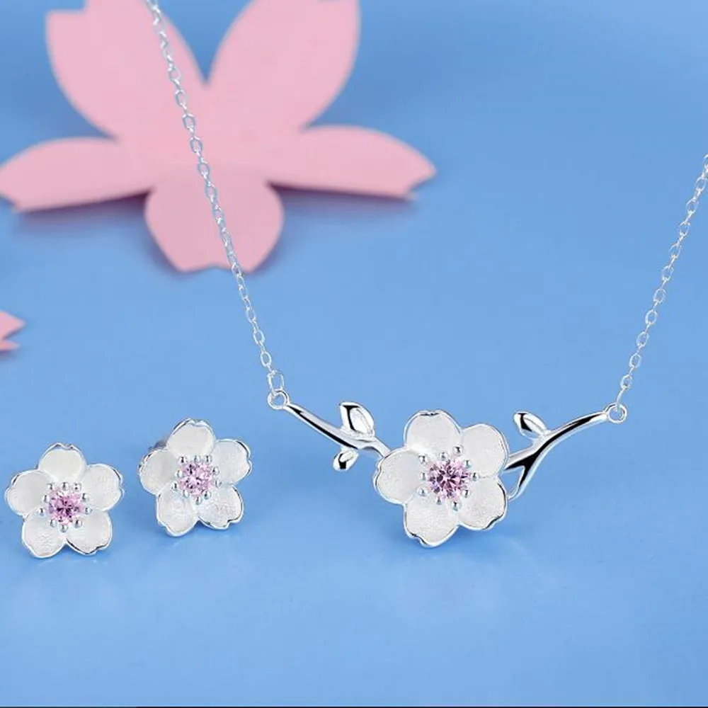 Женское ожерелье с подвеской в виде цветка вишни из серебра 925 пробы | Украшения и
