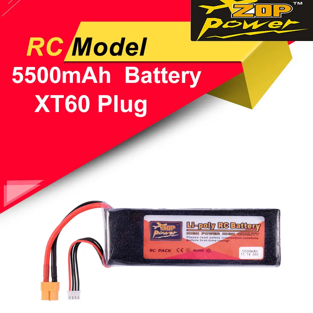 ZOP Power 11.1V 60C 5500mAh 3S Lipo Battery XT60 Plug Rechargeable for RC Racing Drone Quadcopter Helicopter Car Boat