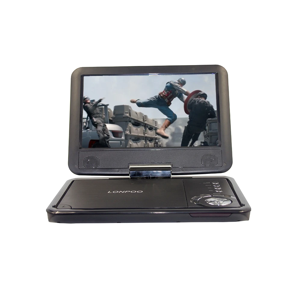 LONPOO Портативный 9 дюймов DVD плеер поворотный Экран автомобильное зарядное устройство USB SD карты наушники ТВ FM Перезаряжаемые/VCD/компакт-дисков MP3 DVD плеер