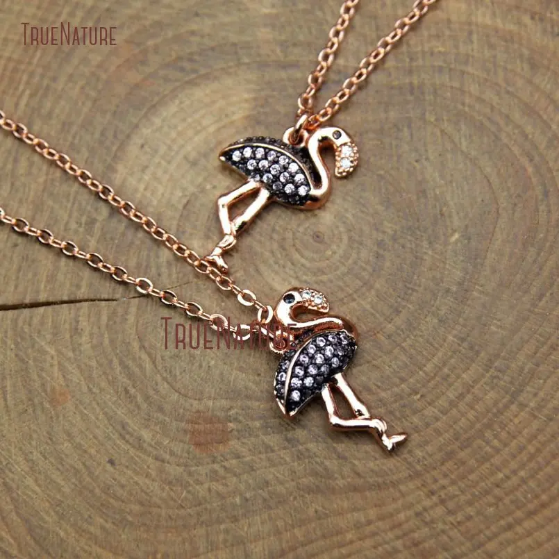 Micro Pave Pink Zircon Rose Gold Electroplating Elegant Flamingo Small Women Necklace Copper Chains In 18 Inch NM10392 | Украшения и