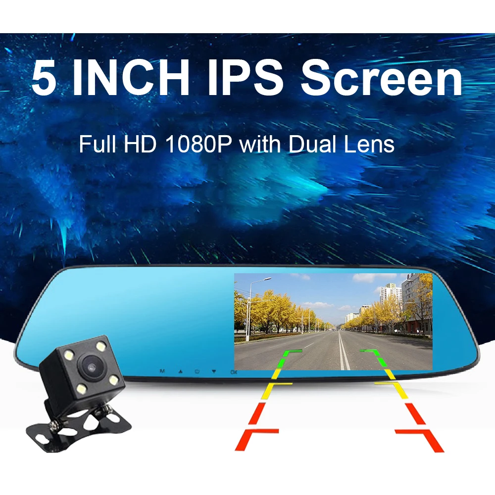 5 дюймов ips экран Автомобильный видеорегистратор зеркало 1080P FHD Dash Cam s Камера