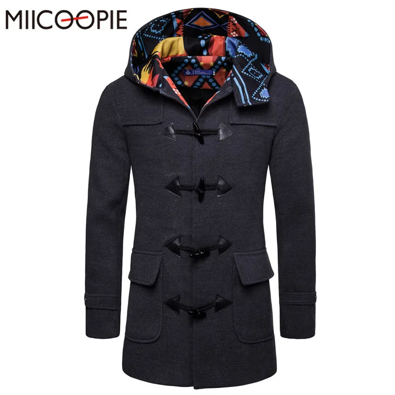 MIICOOPIE новое зимнее шерстяное пальто для мужчин, длинное шерстяное пальто для отдыха, мужское повседневное модное пальто с капюшоном, повседневное мужское пальто, ветровка