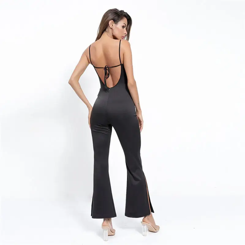 2020 Boot Cut Jumpsuit Sexy Celebrity Backless Spaghetti Strap Women Lace Slit Night Club Strapless Bodysuit Wholesale | Женская одежда