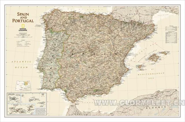 Большая винтажная карта Южной Испании кафе украшение для дома подробный