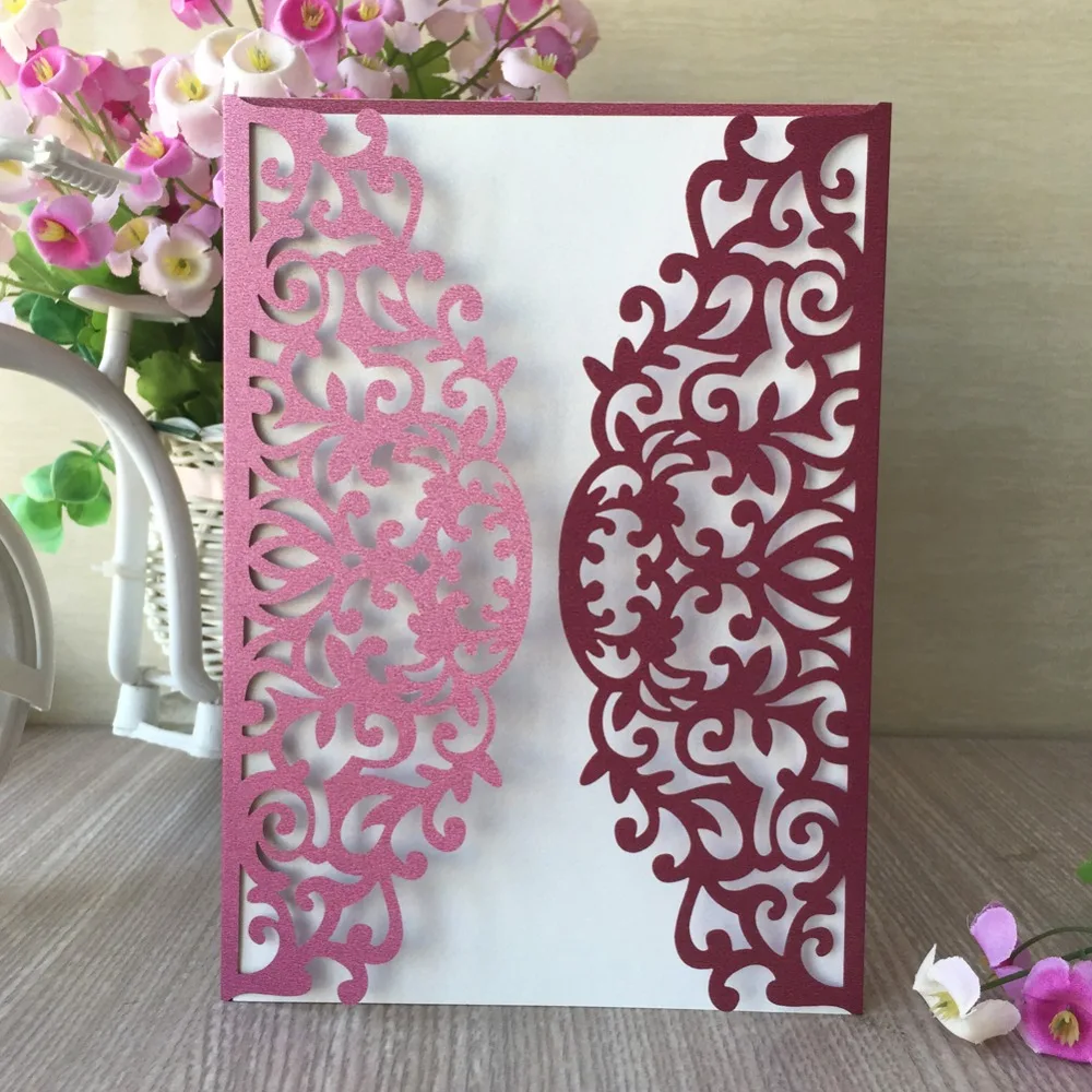 

100pcs/lot Personalized Laser Cut Carved Wedding Invitations Vintage Birthday Party Invitations Greeting Blessing Card