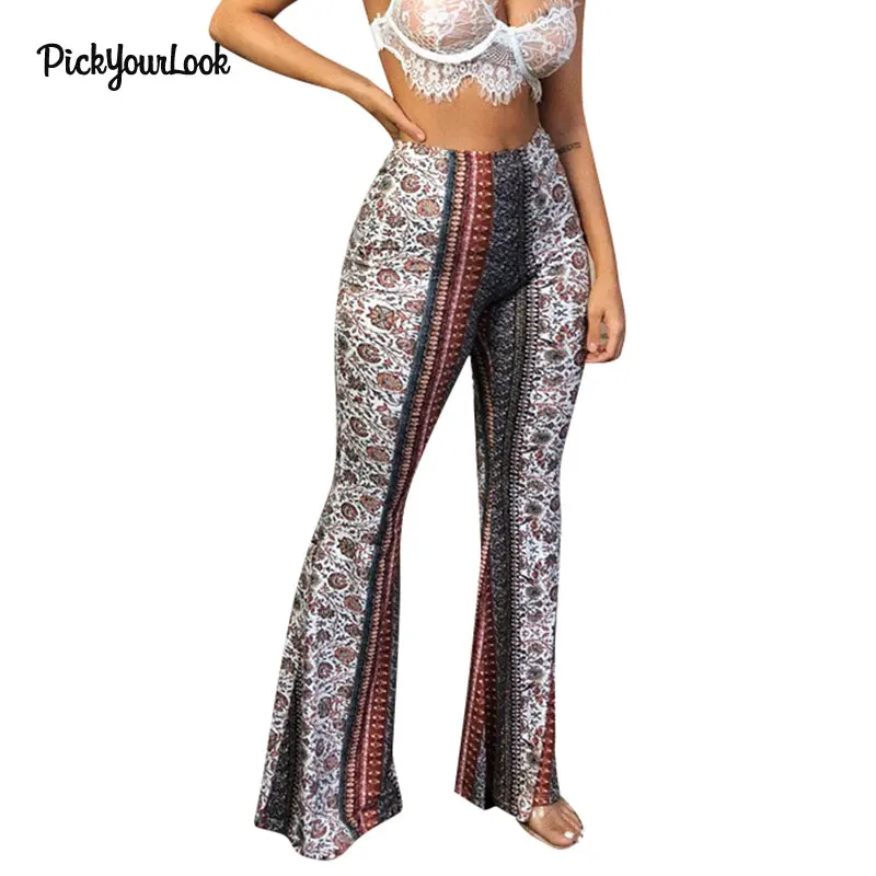 Pickyourlook женские брюки длинные расклешенные эластичные сексуальные винтажные