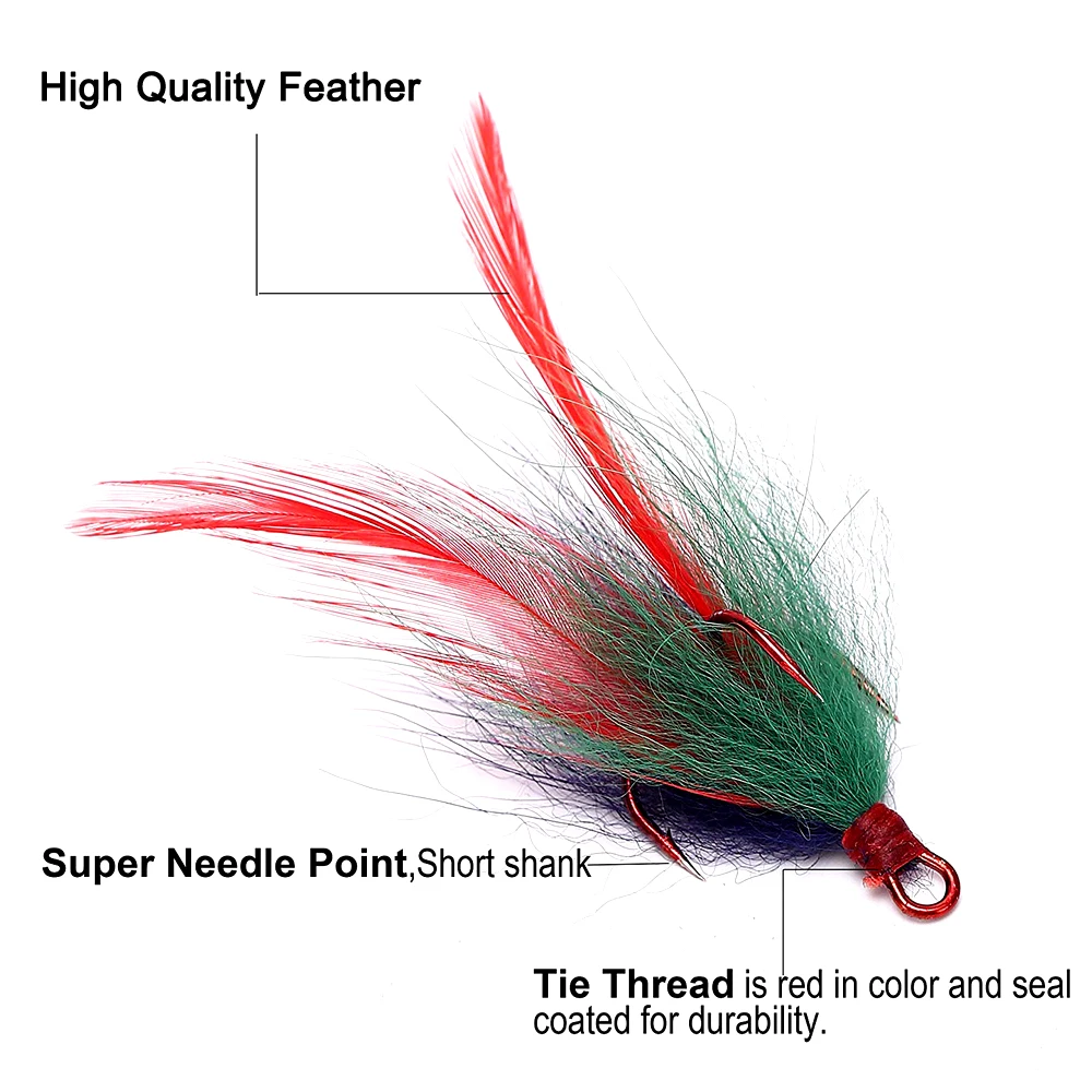 15 шт. Высокоуглеродистая сталь рыболовные тройные Крючки с перьями красные для