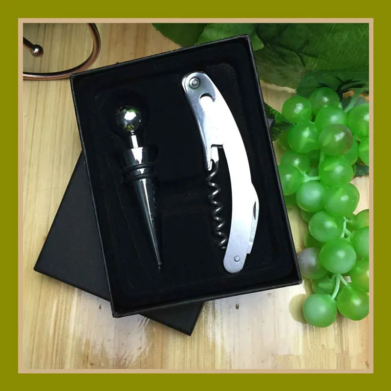 Free shipping Red Wine Bottle Opener 4Pcs In One Set with Black Leather Gift Box Wines Accessory | Дом и сад