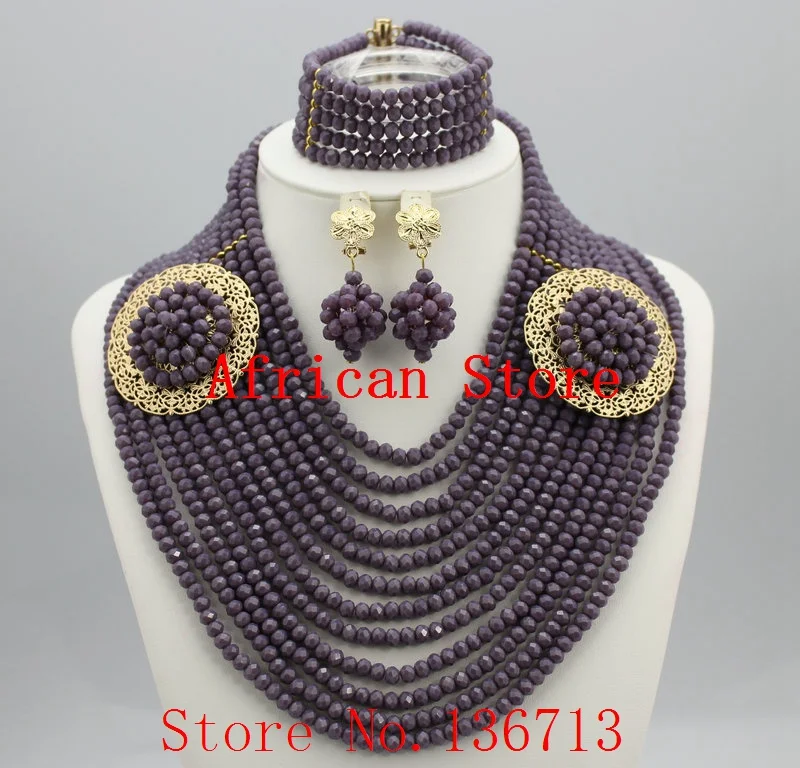 

New Design Multistrand Nigerian Wedding Jewelry Set With Rhine Flower Women African Beads Jewelry Set SD123-3