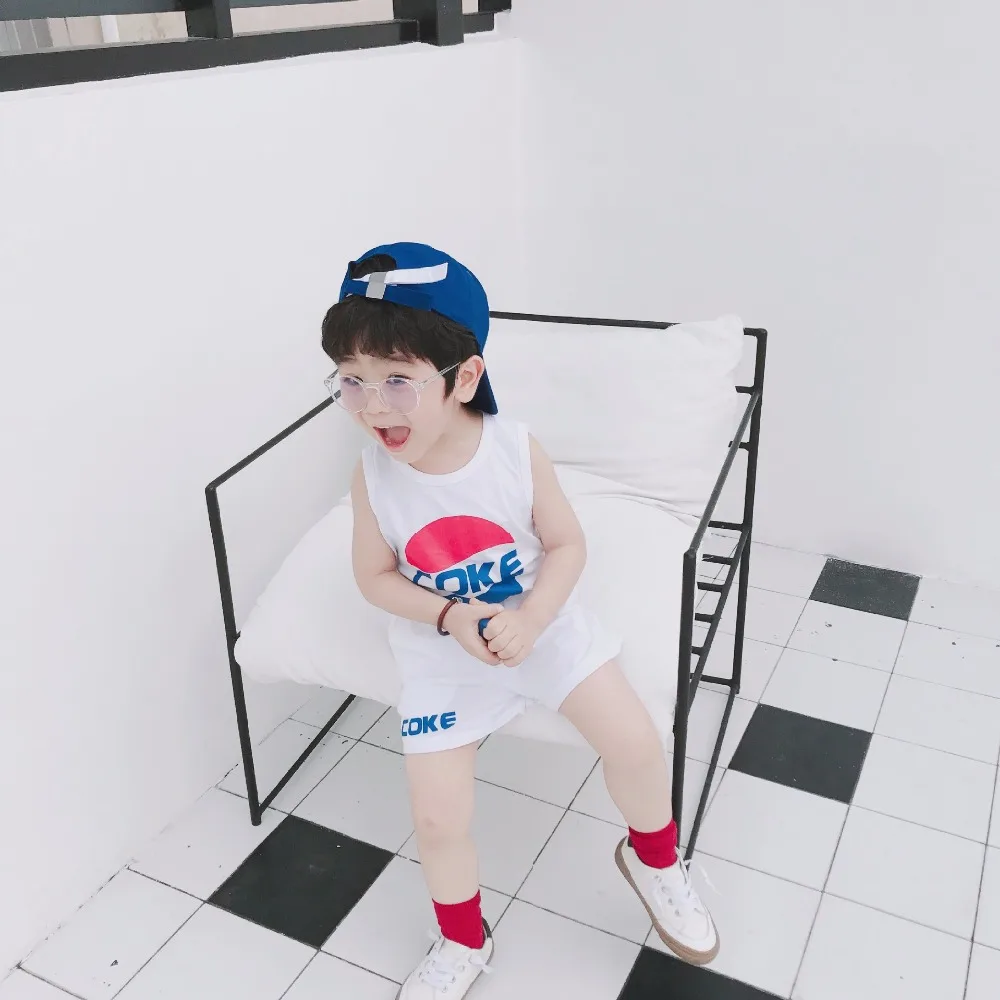 Summer Children Clothing 4-colors Baby Girls And Boys Coke Pattern O-Neck Sleeveless Cloth Set Cotton Material Cute Lovely | Детская