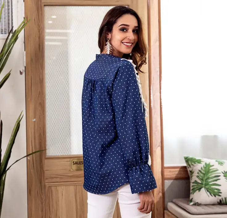 HCBLESS 2018 модная Осенняя рубашка блузка с длинными рукавами джинсовая женские