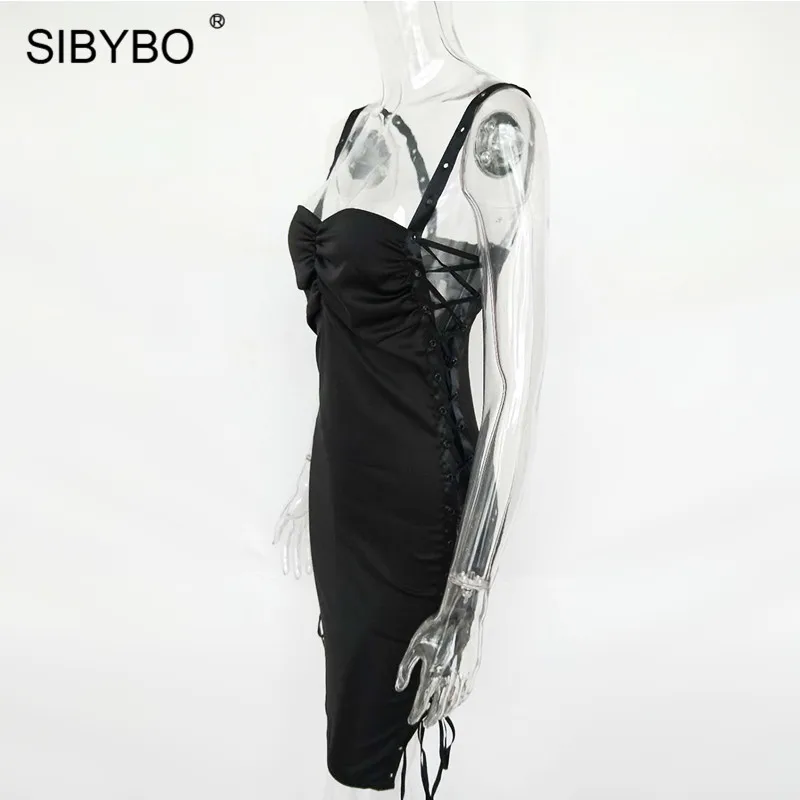 Sibybo, боковое, кружевное, на тонких бретелях, сексуальное, облегающее платье, с вырезом, без рукавов, летнее, женское платье, с открытой спиной, для ночного клуба, вечерние платья