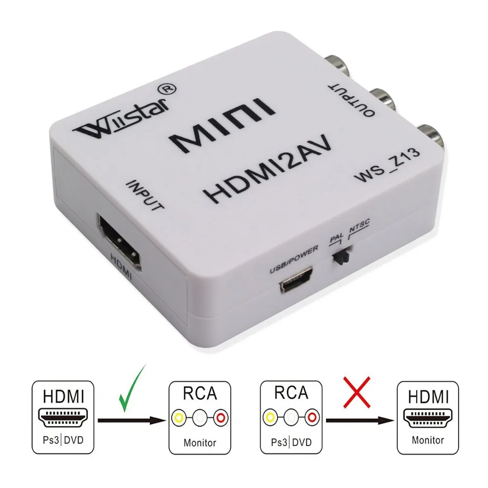 HDMI to 3RCA 1080P Audio Video Converter HDMI2AV HD Adapter CVBS Support PAL/NTSC with USB Cable for charging | Электроника
